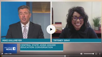screen capture of News5Cleveland's Mike Kallmeyer and Central State University Vice President of Institutional Advancement Tiffiney Gray discussing HBCUs in Ohio