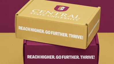 box with central state university logo and the words reach higher. go further. thrive!