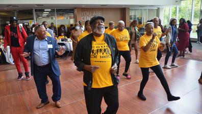 Central State University alumni and students dance during the annual Jammin' at Noon event during Homecoming Week