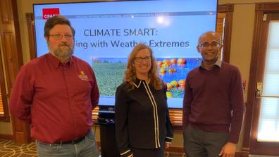 Marc Amante, Agriculture and Natural Resources Extension educator, Southwest Region, Cindy Folck, Ph.D., interim associate extension administrator, and Sakthi Kumaran, Ph.D., interim associate director of the Agricultural Research and Development Program