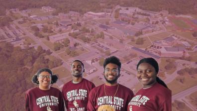 central state university honda campus all-star challenge team appear over an aerial view of campus