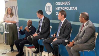 central state university president morakinyo kuti on a panel with other university presidents