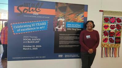 Nya Brunson beside an exhibit on soul at the national afro-american museum and cultural center in wilberforce ohio