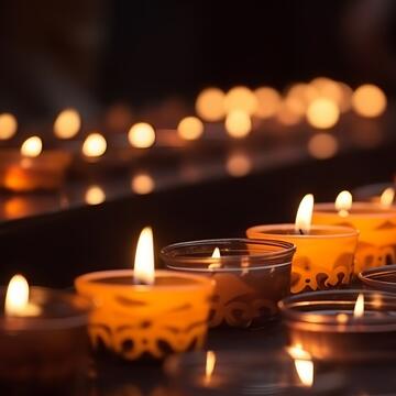 lit candles in a dark environment