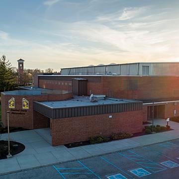 outside the central state university gymnasium at sunrise