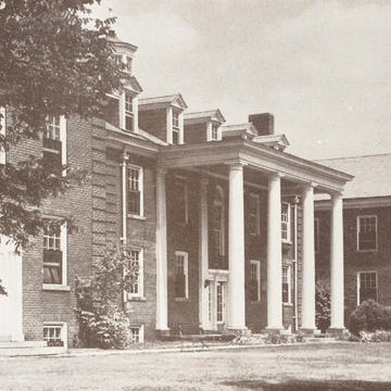 black and white photo of emery hall in the early days of central state university