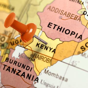 kenya with a push pen on map of african continent