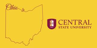 The state of Ohio is shown with the word "Ohio" in script at the top left. To the right is the Central State University logo.