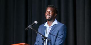 Ibrahima Jarjou speaking at the 2023 Freshmen Convocation at Central State University