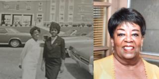 collage showing Ethel Washington on the campus of Central State University in the 1960s and a current-day photo