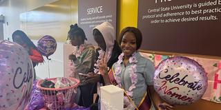 central state university student wenese geary at the student center during the feminine hygiene product drive