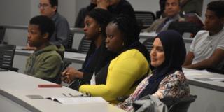 interns in the intel summer internship for women and underrepresented minorities in a lecture hall