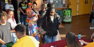 new first-time freshmen and transfer students line up for information at a SOAR event at central state university