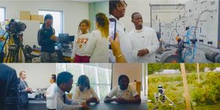 collage of student researchers during visit by erin lynch host of television program WeHBSeeU TV