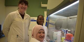 lubna f. abu-niaaj with student researchers melody arnett and monishka major