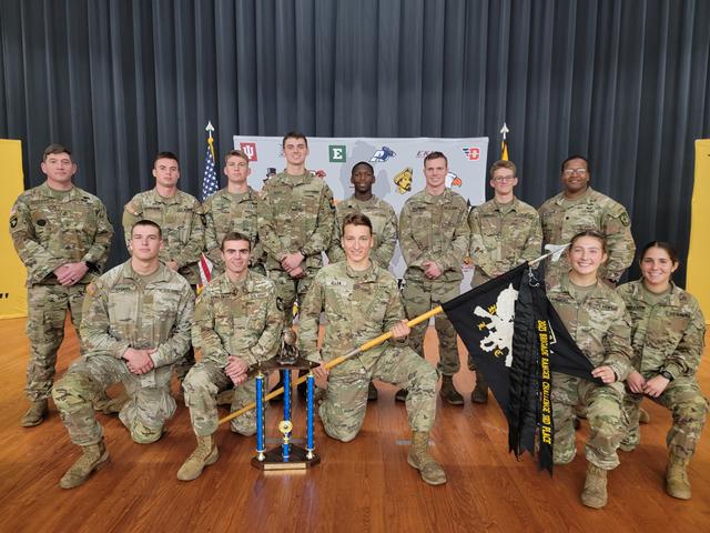 thirteen members of Central State University's Battalion Range Challenge Team gather for a photo after taking third place in the Brigade Bold Range Challenge Competition