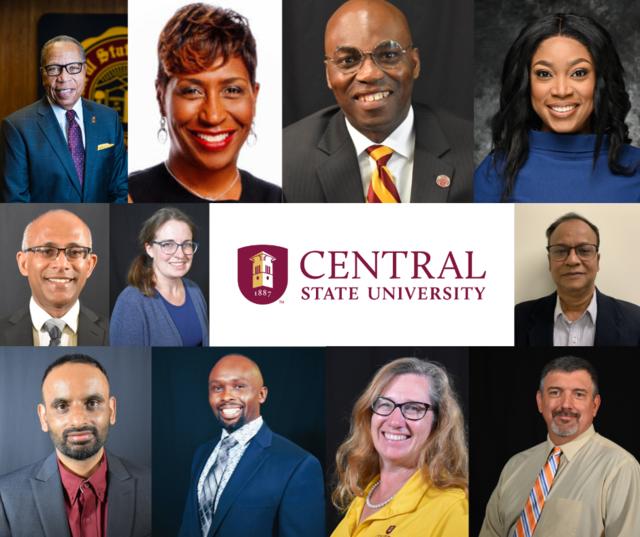 eleven headshots of central state university leaders with the university logo