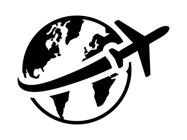 Airplane circling 2D earth. Clip art.