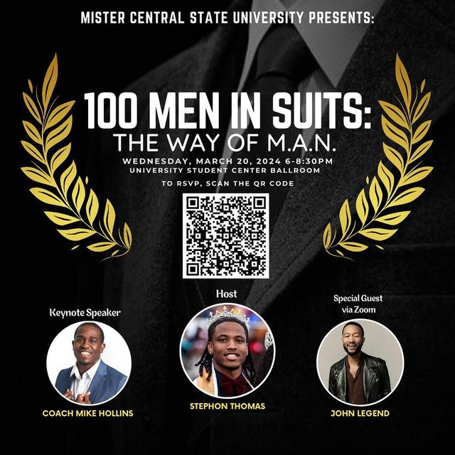 100 men in suits flyer