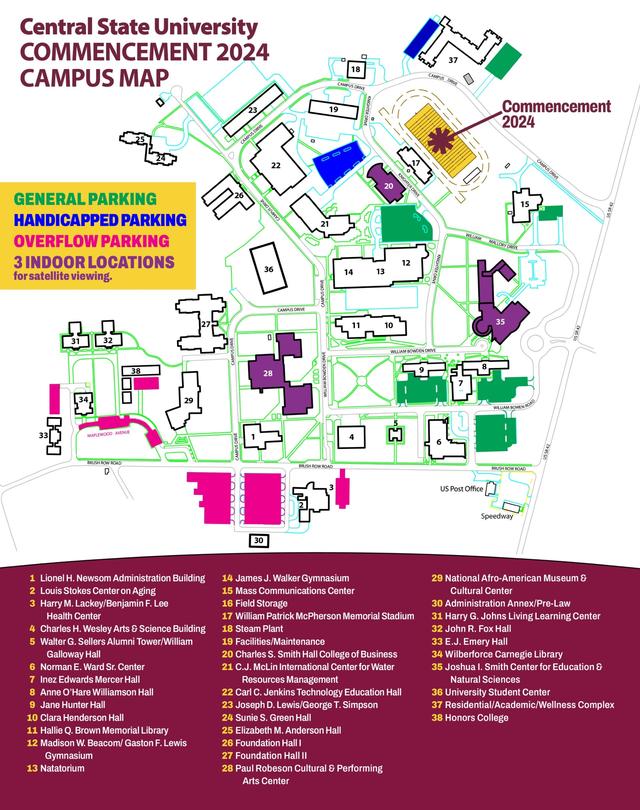 central state university campus map for commencement 2024