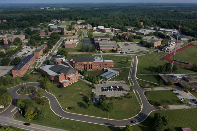 a drone aerial image of the central state university campus in wilberforce ohio