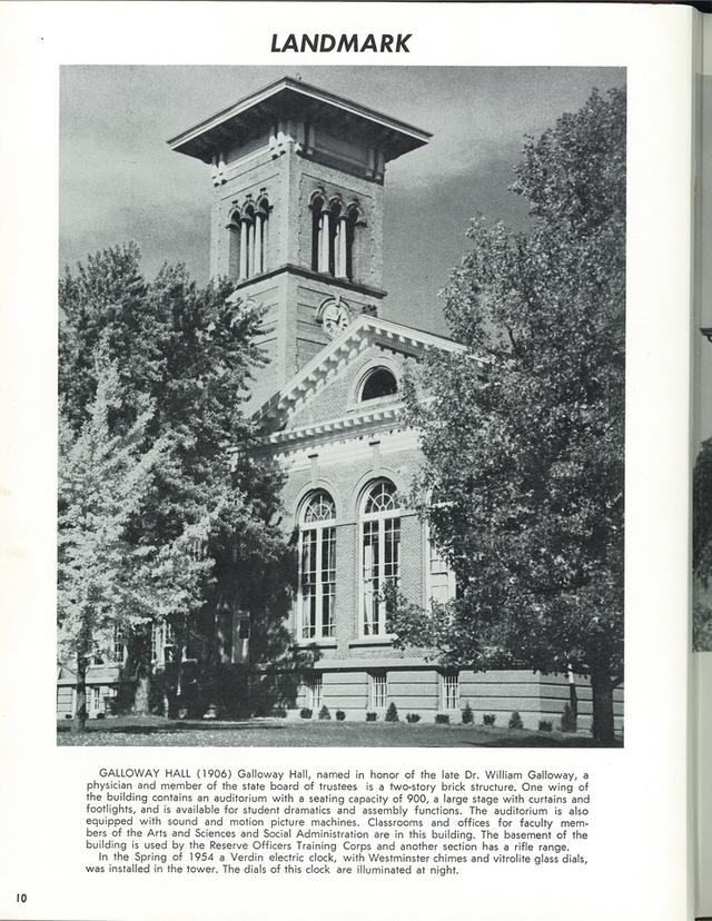 galloway hall landmark page in an early central state yearbook