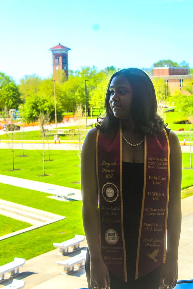 meiyah hill with the central state university alumni power in the background