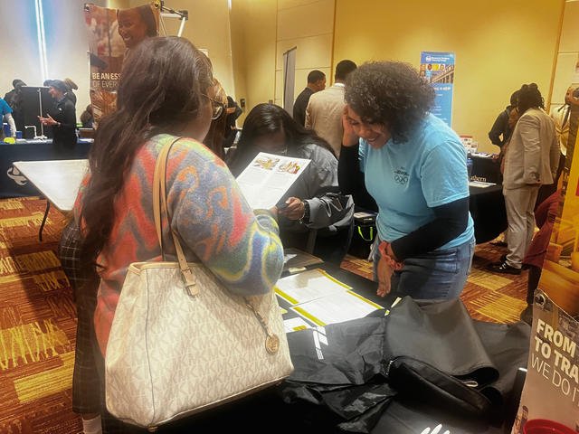 Kashawna Horton speaks to a student at ohio's only public HBCU