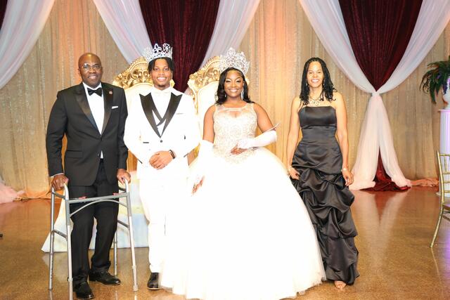 2024 mister C.S.U. aisayah eze akens and miss C.S.U. breanne lovelace with president kuti and his wife