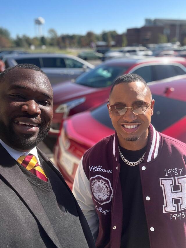 two black men wearing central state university colors