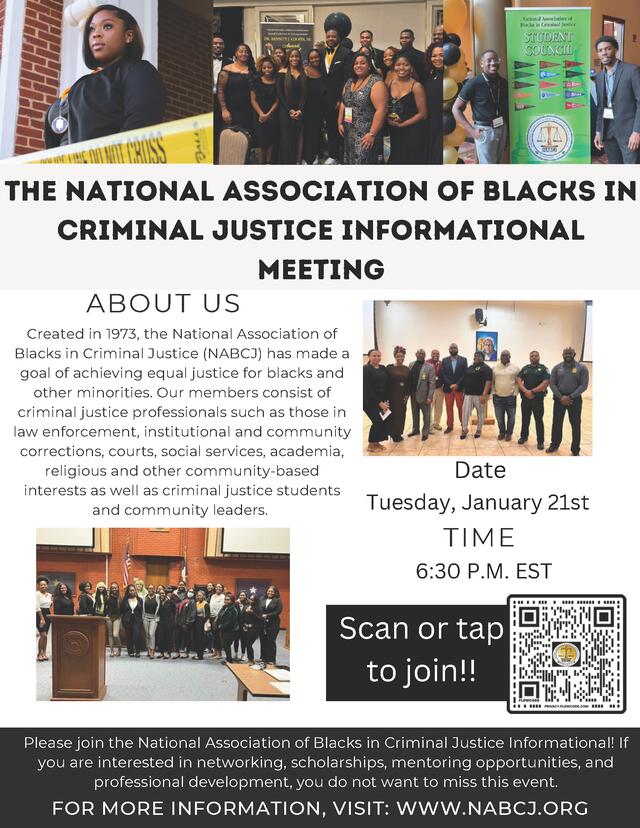 national association of blacks in criminal justice information meeting flyer with QR code