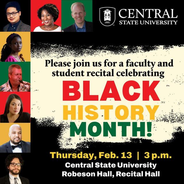 black history month faculty recital graphic showing performers