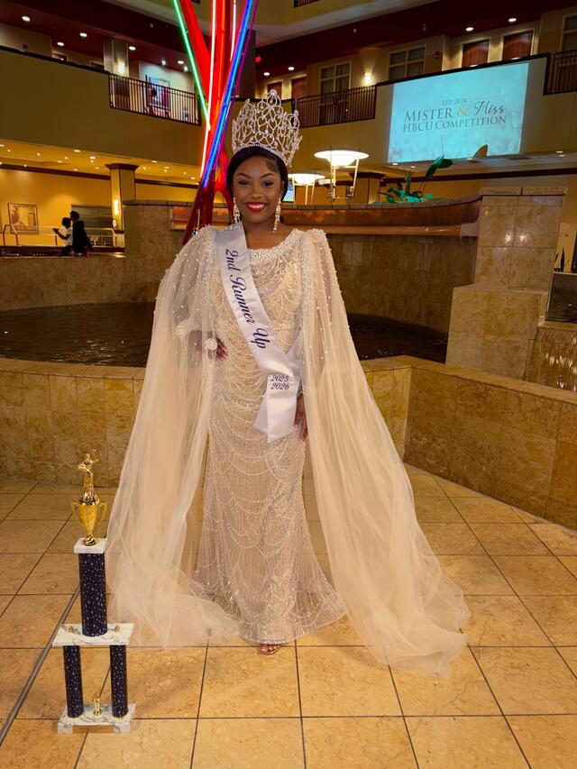 Miss Central State University Breanne Lovelace wearing her crown and sash as second runner-up in the mister and miss hbcu pageant