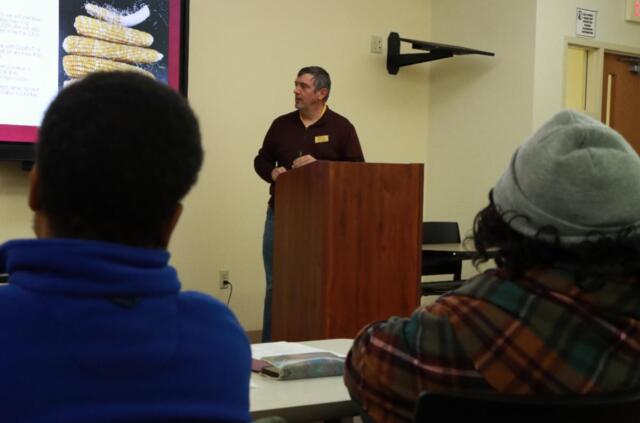 Dr. Luke Farno, research associate professor and specialty corn expert, presents on Heritage Crops to Field Crops
